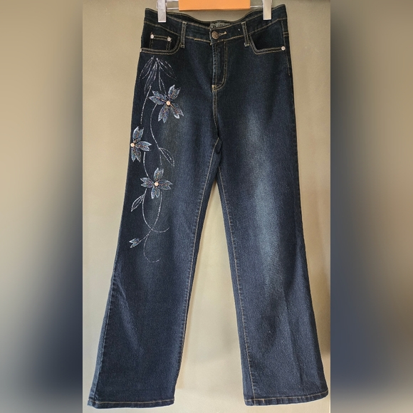 Louida Fashion Denim - Louida Fashion | Embroidered Dark Blue Jeans, Waist 15 1/2"